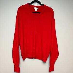 Saks Fifth Avenue 100% Cashmere Red V-Neck Preppy Academia Dad Sweater Mens Sz L